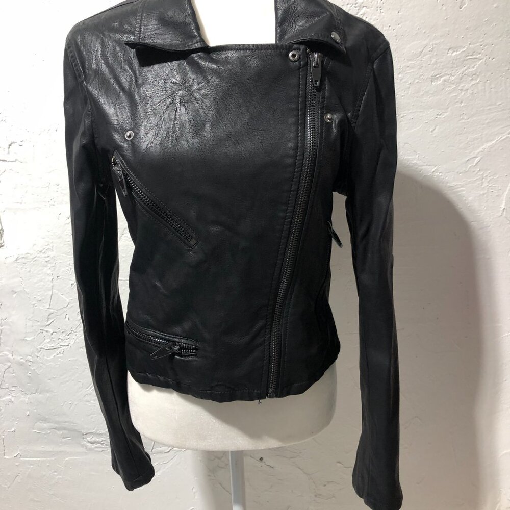 Blank NYC Black Faux Leather Cropped Moto Biker Jacket
